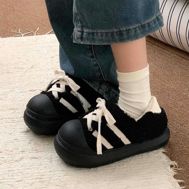 

Wear Casual and Versatile Cotton Shoes, Women s Shoes, Thickened Board Shoes and Comfortable Furry Bread Shoes for Outerwear 36-37 чёрный