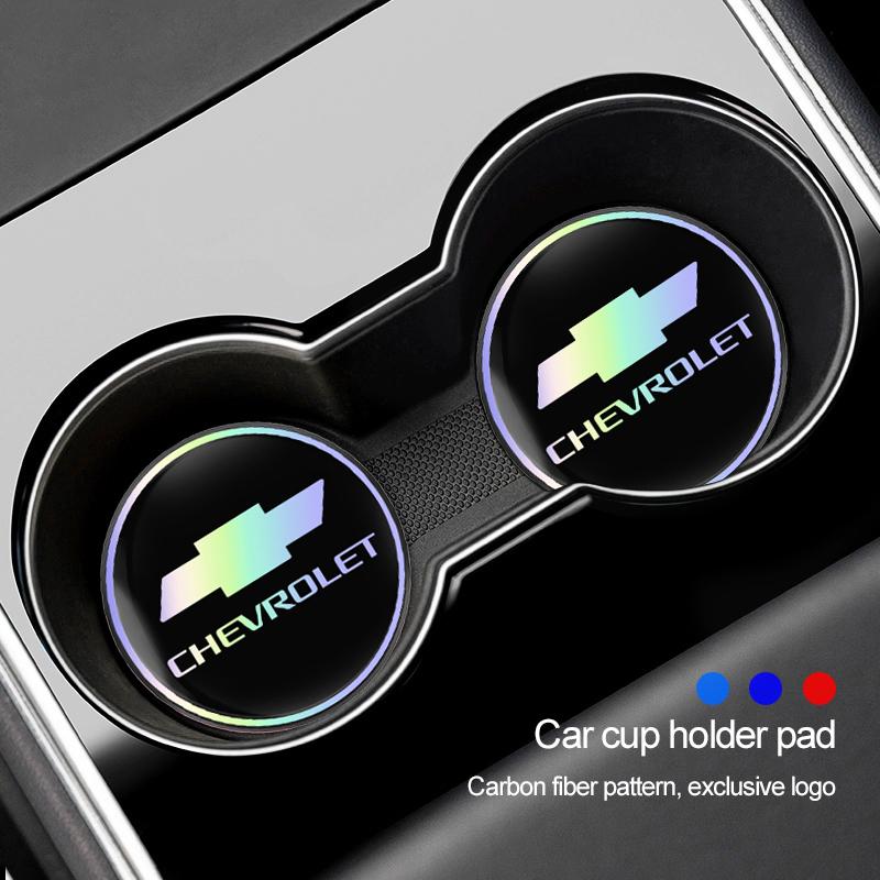 nwguq1 2Pcs Car Emblem Water Cup Pad Color Insulated Coasters Mat For Chevrolet Corvette Montana TrailBlazer Silverado Traverse Camaro
