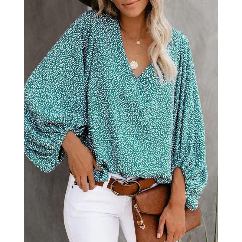 

Summer New Floral Print Loose Ninth-Sleeve T-shirt Shirt Green floral L