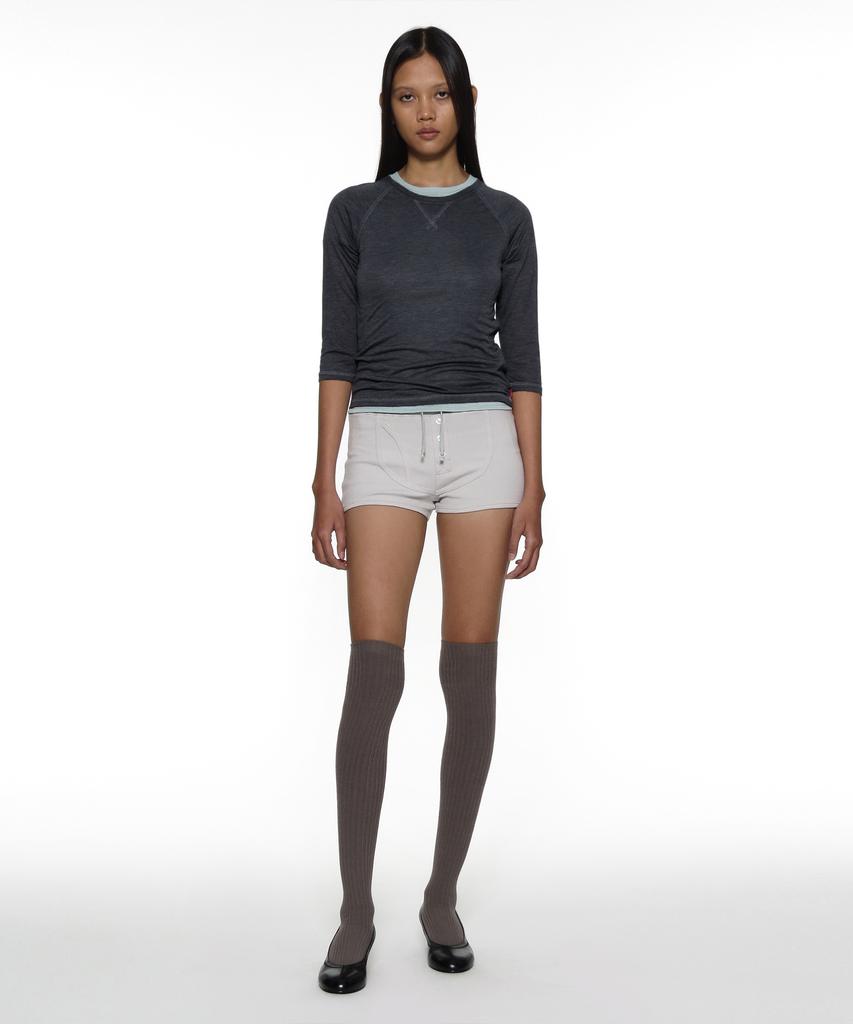PARTIMENTO WOMEN Pwc Sheer Raglan Three-Quarter Sleeve Tee_Charcoal
