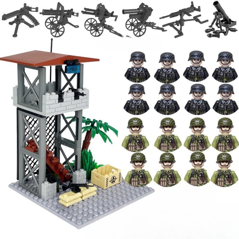 Военная серия Второй мировой войны Сторожевая башня на поле боя Командный пункт Сцена Конструктор Игрушки