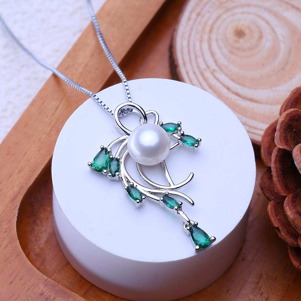 LSOOYH Perle d'Acqua Dolce Moda Cristallo Verde Foglia Ciondolo Collane Orecchini Anello Per Donne Set di Gioielli