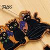 Halloween Wooden Sign Door Sign, Black Cats Broom Front Hanger, Rustic Multi-layer Polished Wood Hanging Welcome for Home Window Wall Party