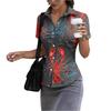 Damen Kurzarm Hemdbluse Slim Fit mit Kragen Hummerdruck Lässiges Sommer Oberteil für Büroarbeit und Alltag