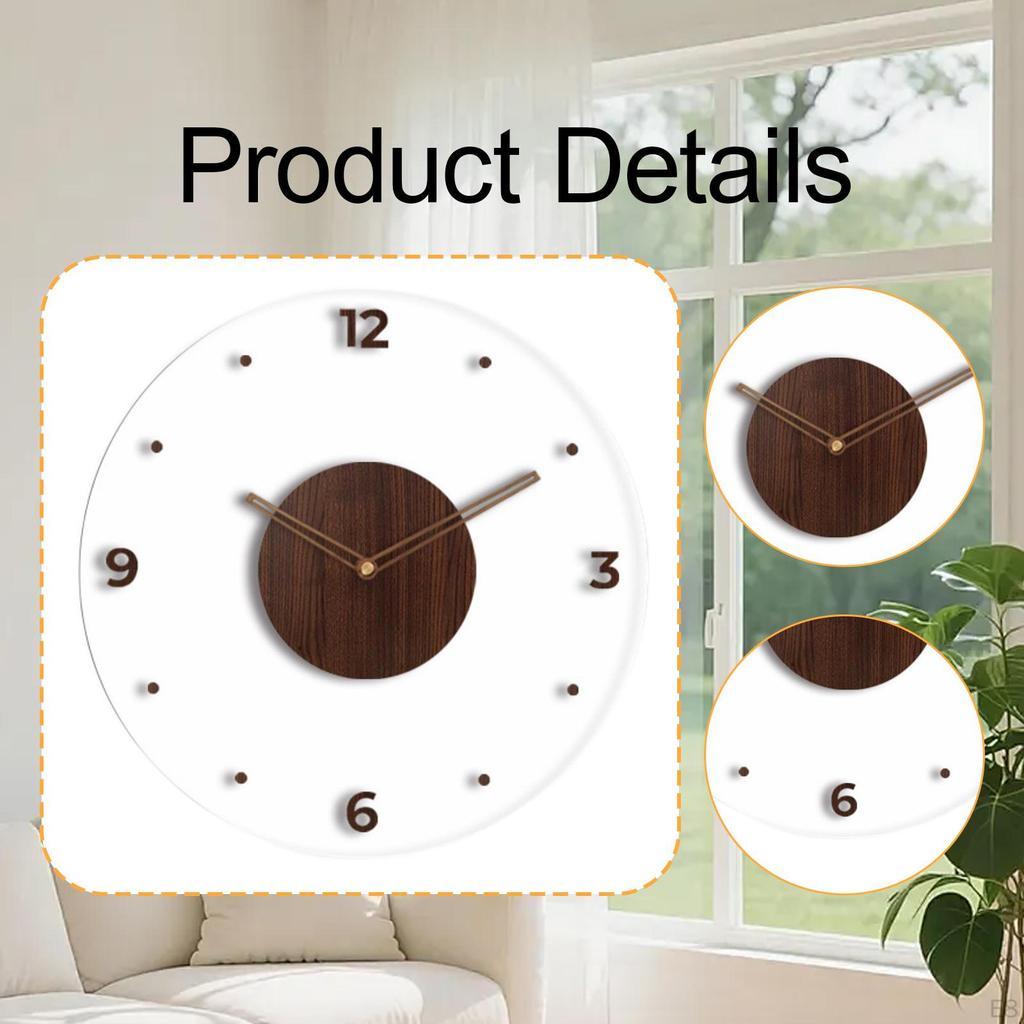 Acrylic Wall Clock Decorative Non Ticking Silent Round Operated Precision Timekeeping Lightweight