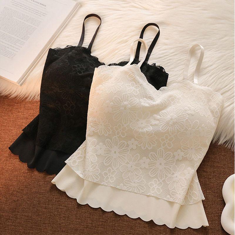Summer Seamless Lace Backless Camisole Vest for Women with Chest Cushion and Strapless Sleeveless Top for Outerwear