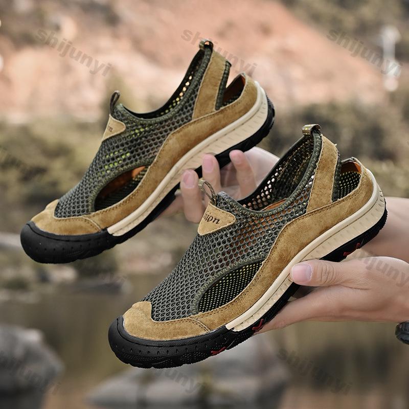 Fashion Large Size Men's Casual Shoes 2025 Summer Mesh Breathable Comfortable Flats Fashion Non Slip Outdoor Soft Sole Vintage Sandals