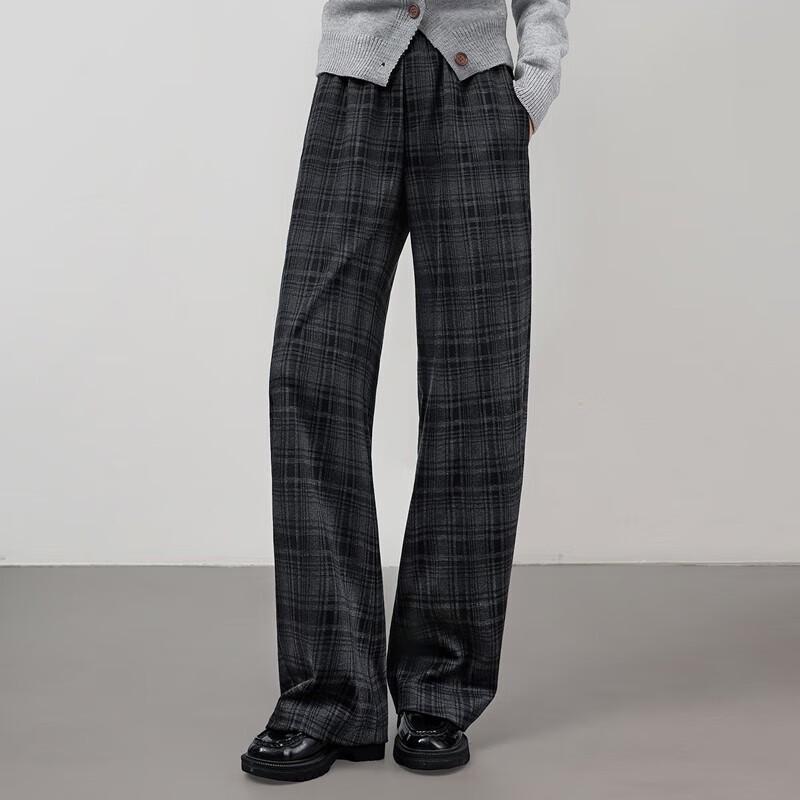 Women's 2025 Autumn Retro Plaid Wide-Leg Casual Pants