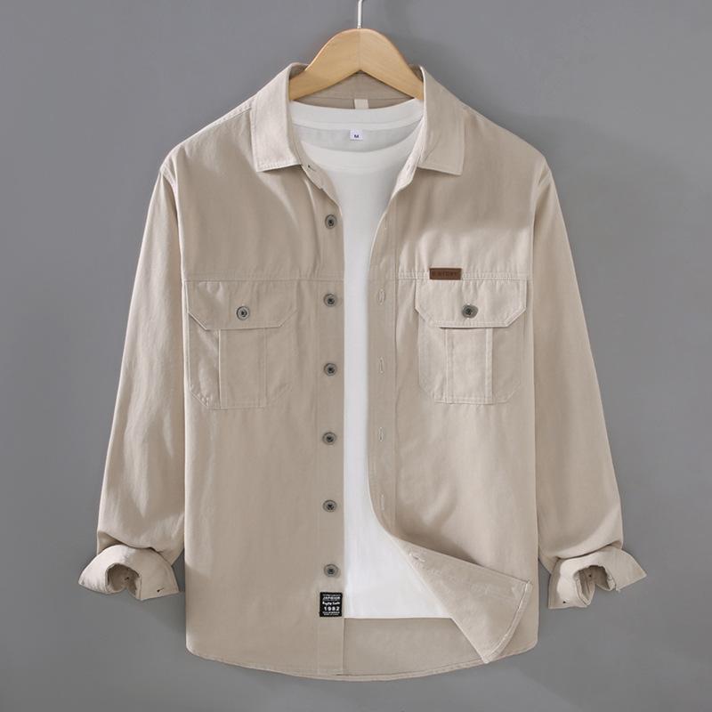 American Retro Style Cargo Long Sleeve Shirt Men Spring Fall Pure Cotton Casual Shirts Double Pocket Square Thin Button Jackets for Men