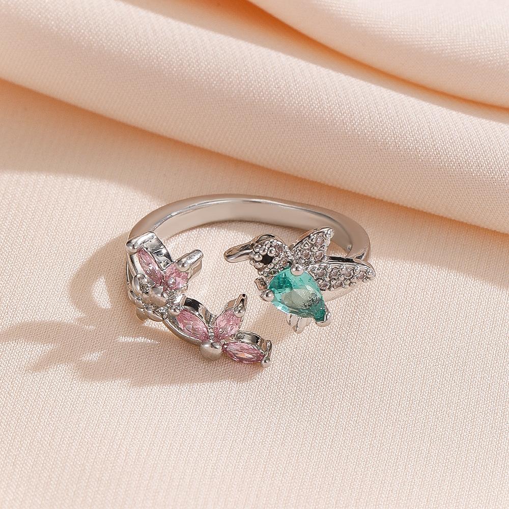 

Европейское и американское популярное кольцо с птицей, женская индивидуальность, мода, розовые, изумрудно-зеленые кольца Opening Adjustable золотой