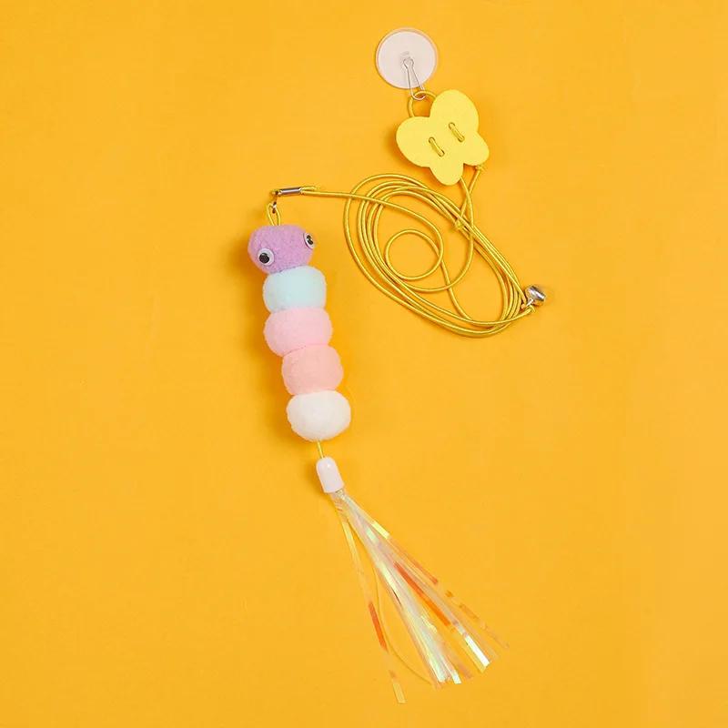 Hanging Door Bouncing Interactive Cat Toy Feather Stick Retractable Cat Teaser Wand Toy with Suction Cup Interactive Cat Toy