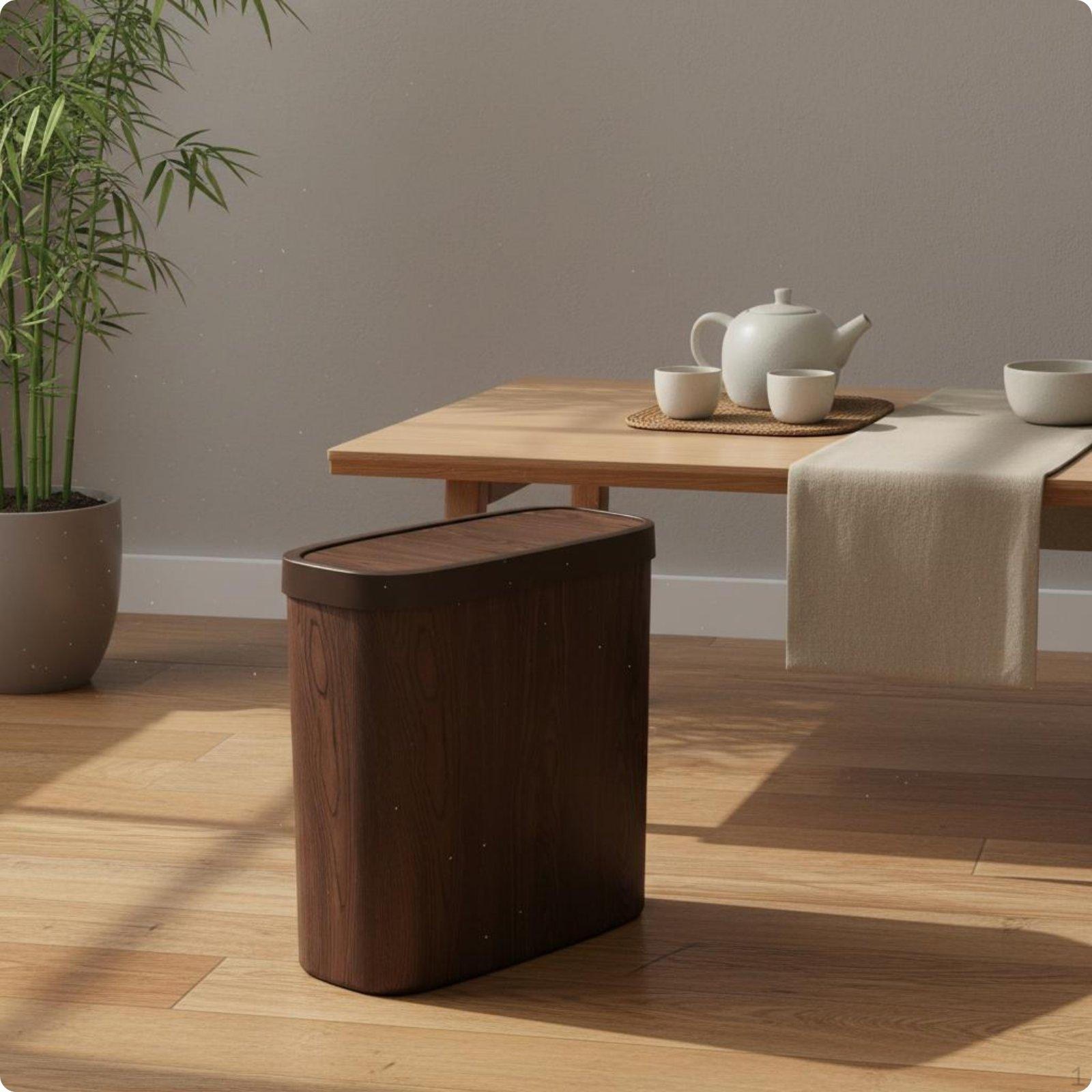 Holzmaserung Mülleimer Retro Holzoptik Mülltonne Kompaktes Design Müll für Teeraum, Large Wood Grain brown