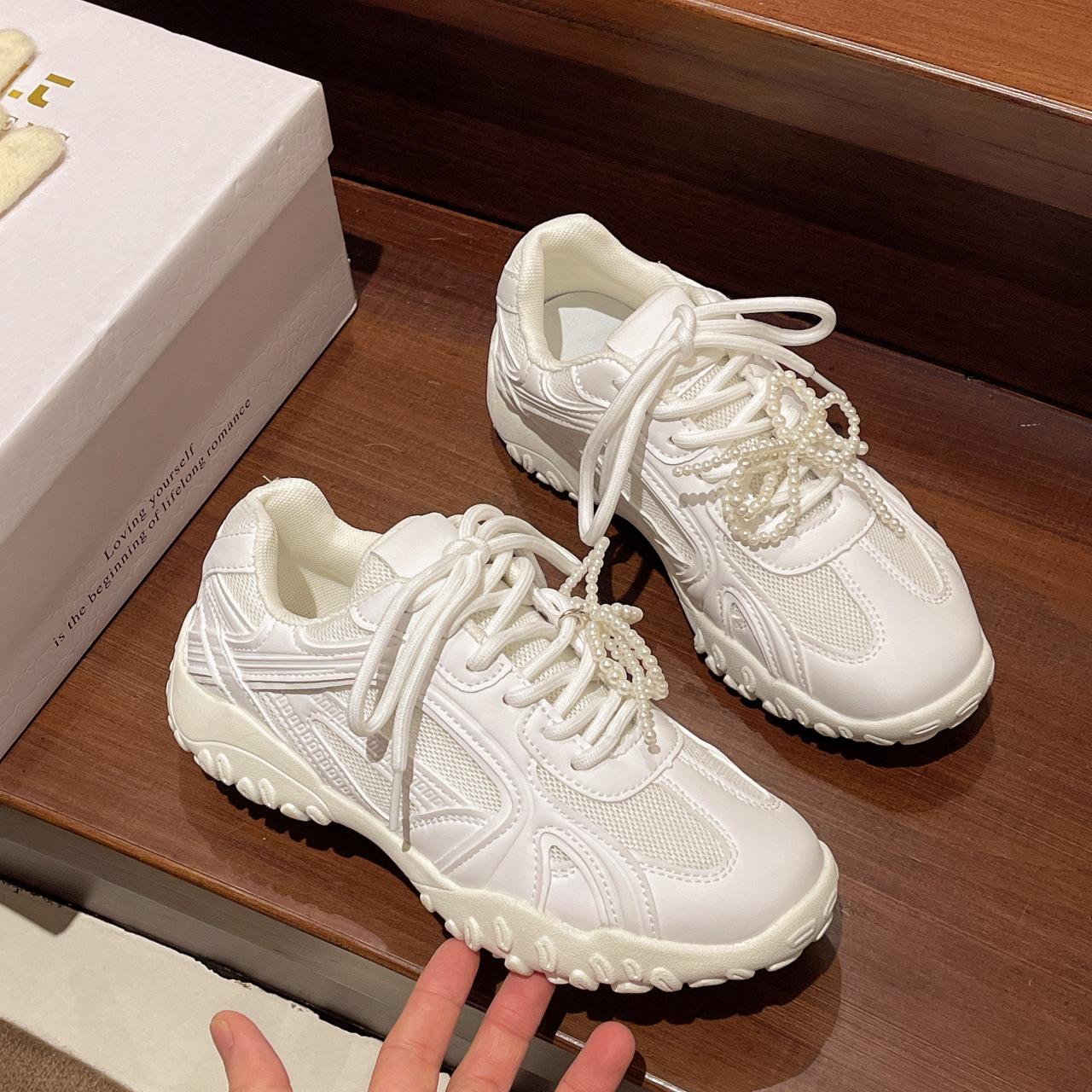 

Spring new silver ballet breathable lace pearl belt heightening casual women s shoes 40 белый