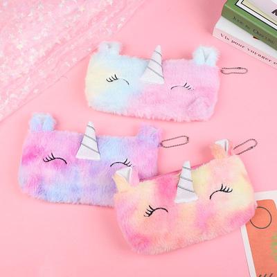 Trousse à crayons pelucheuse style coréen avec licorne et cœur mignonne pour filles