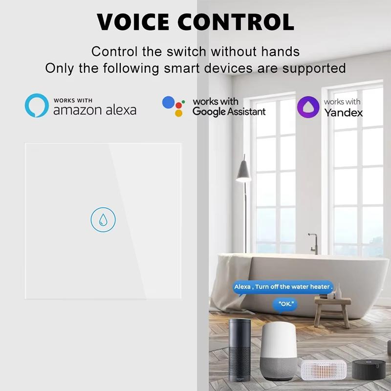 Tuya WiFi Smart Water Heater Switch 20A/40A High Power Touch Wall Panel with APP Remote Timer and Voice Control for Boiler AC Alexa Google