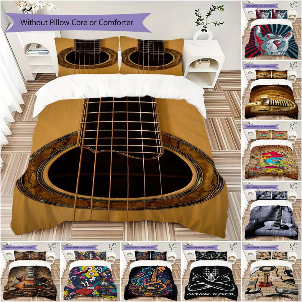 1PC Musical Elements Bedding Quilt Set Quilt Cover Pillowcase Home Decoration Birthday Gift (1 * Duvet Cover + 2 * Pillowcase, Without core)A18
