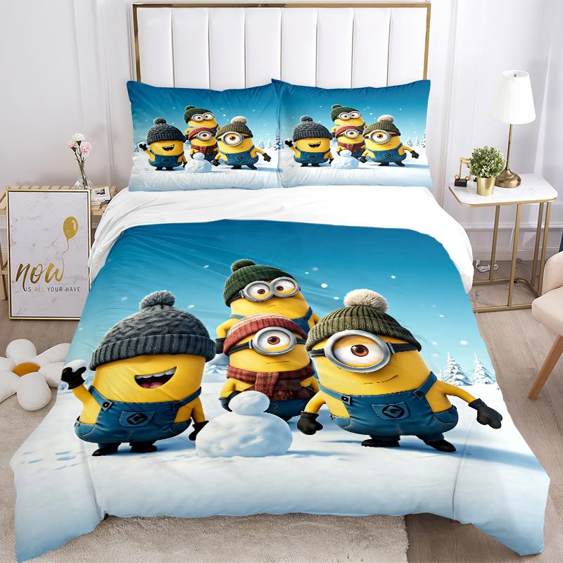 3Pcs Winter Minions Fun Bedding Sets For All Sizes New 3D Printed Bed Cover Comforter Duvet Cover Pillowcase Bedroom Decoration
