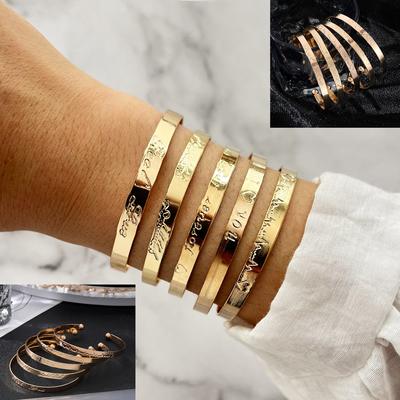 European Luxury Carved Bracelet with Wide Opening and Thick Summer Beach Bohemian Style Bracelet 5-piece Set