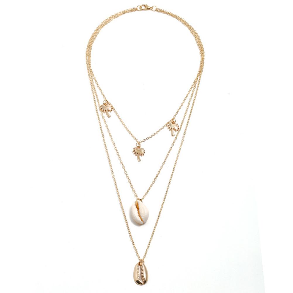 Women Unique Versatile Style Geometric Necklace Simple Shell Pendant Multi-layer Necklace