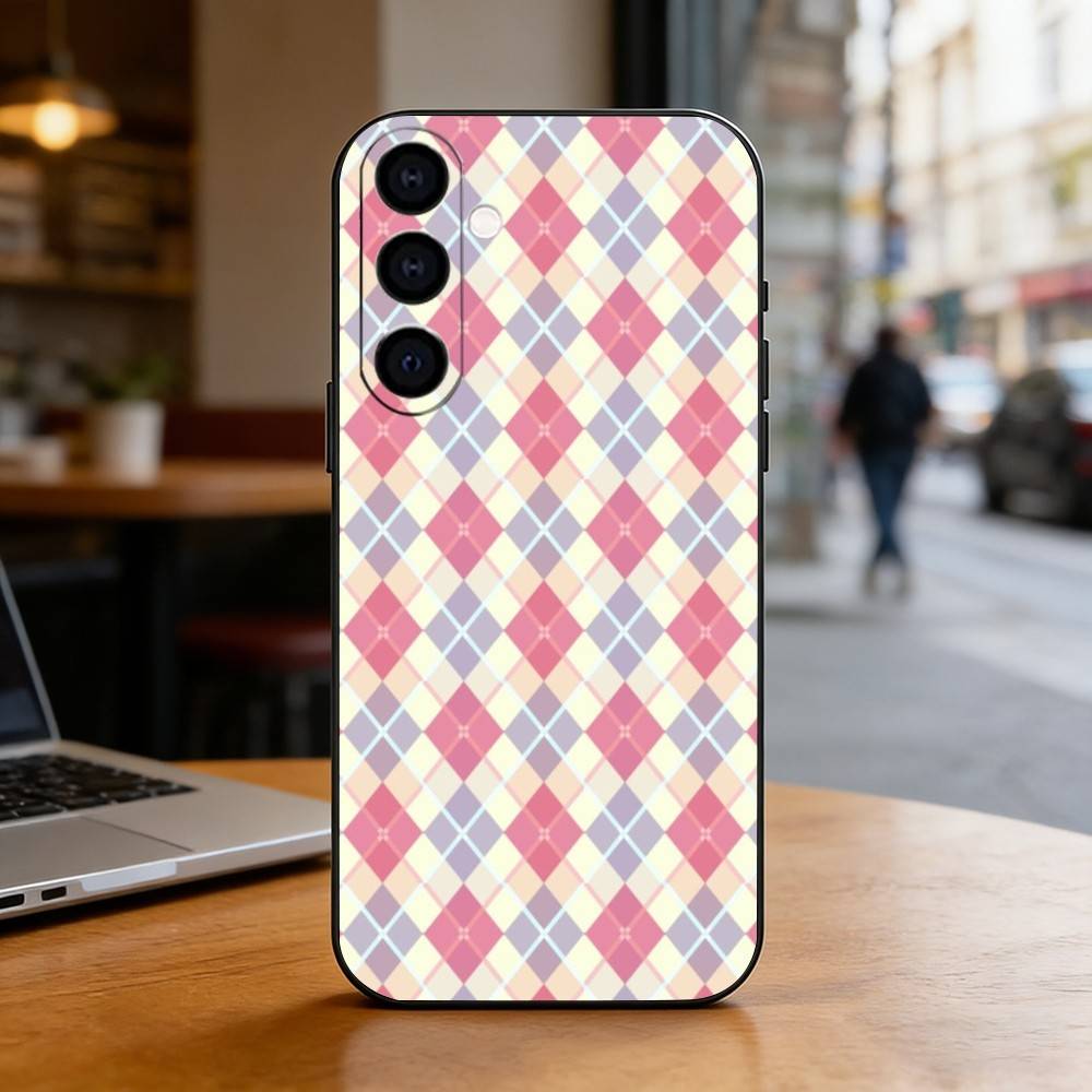 Karierter Hintergrund Handyhülle Für Samsung Galaxy A73,A72,A71,A70,A53,A52,A51,Weiche Silikon Schwarze Hülle