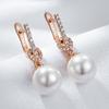 Luxury  Rose Gold Color Pearl Drop Earrings Women Unique Geometric Full Natural Zircon Accessories Daily Jewelry Gift