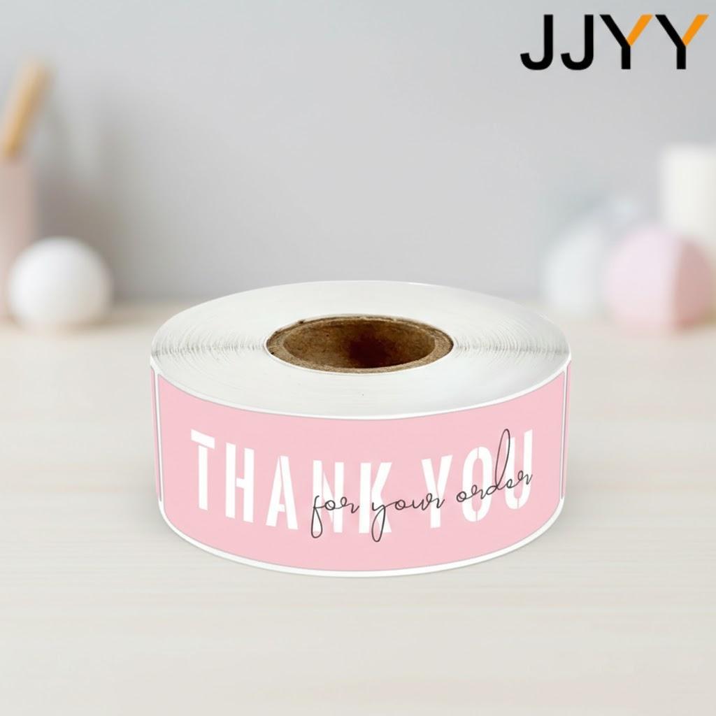 

120PCS Roll Pink Floral Thank You Stickers Gift Box Sealing Labels Long Adhesive Decals Scrapbooking Decorative Paper