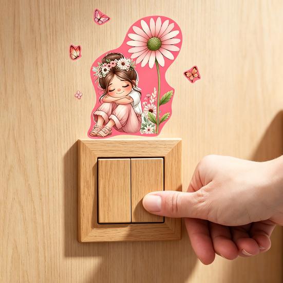 Leuchtende Lichtschalter-Aufkleber Leuchten im Dunkeln Rosa Mädchen Blume Wandaufkleber Abziehbar und Aufklebbar Schalter-Dekoration für Mädchenzimmer Kinderzimmer Wohnzimmer