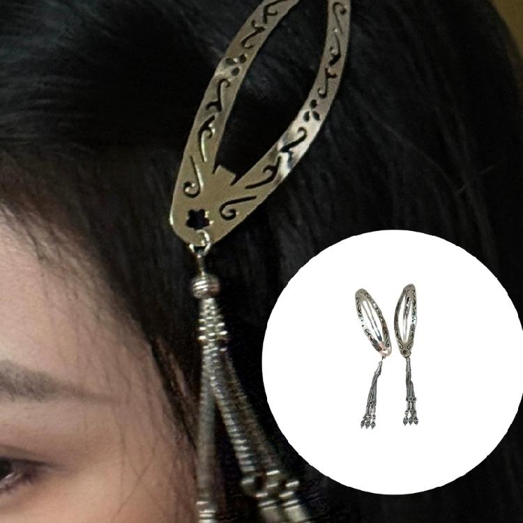 Artistics Hollow Oval Hairpin Swinging Tassels Accent Sturdy Metal Hair Clip Chinese Cultural Styles Hair Accessory