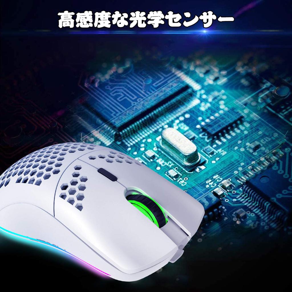 Gaming Mouse Wireless Lightweight Honeycomb Design Optical RGB Backlight 6 Buttons 4 Level DPI Adjustable Rechargeable 750mAh Wireless Compatible with