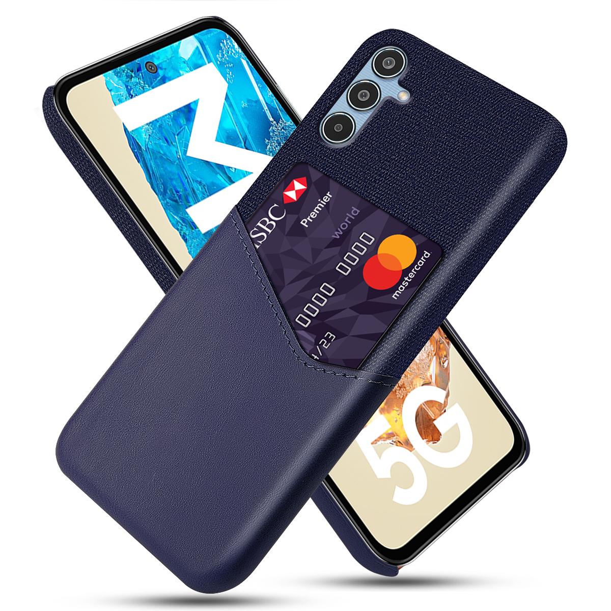 

Чехол для Samsung Galaxy M35 5G Тканевая текстура Искусственная кожа Жесткий ПК Слот для карт Чехол для телефона Blue