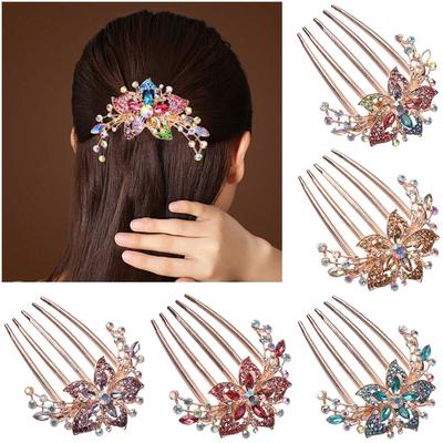 Fashion Bride Hair Jewelry Elegant Hairpin Inlaid Flower Hair Comb Shiny Rhinestone
