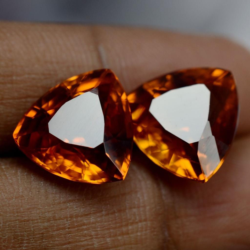 16 Ct Golden Shiny pair NATURAL Orange SAPPHIRE Trillion Cut CERTIFIED Gemstone