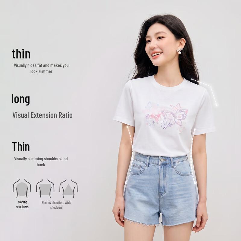 Qiusyiren Women's Cooling Feel Butterfly Print T-Shirt