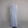 Solid color knitted suspender dress European and American summer new slim lazy casual off-the-shoulder suspender long