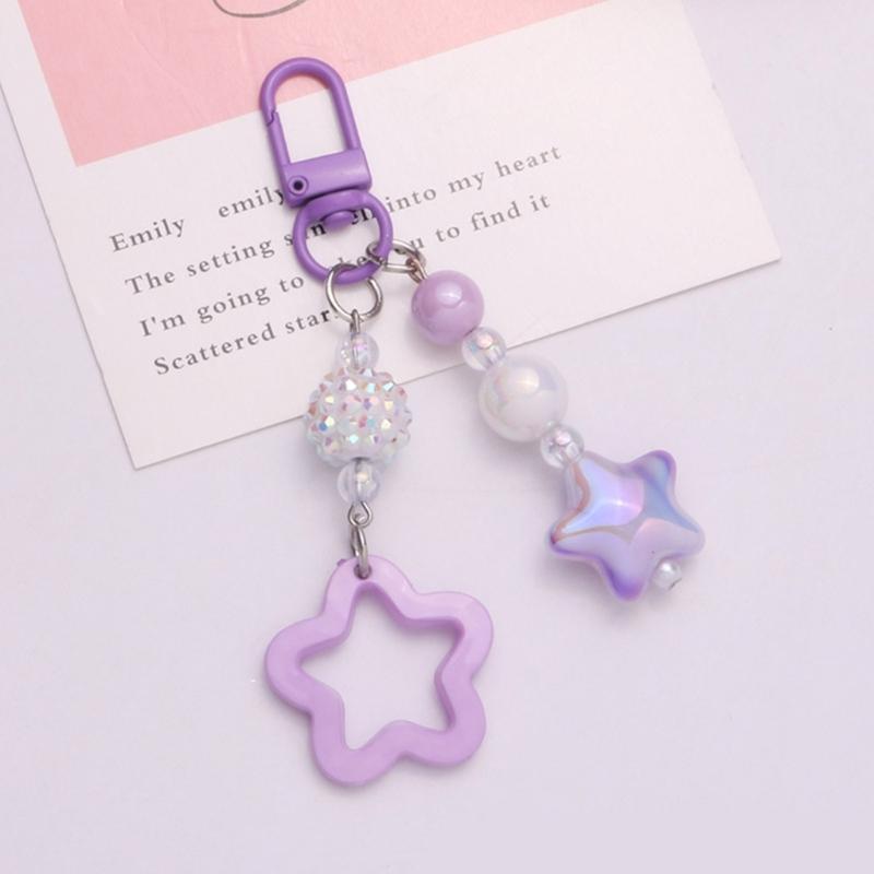 Gradient Pentagram Star Charm Keyring Backpack Decoration Handmade Pendant Keyring Fashion Bag Charm Sweet Cool Keychain