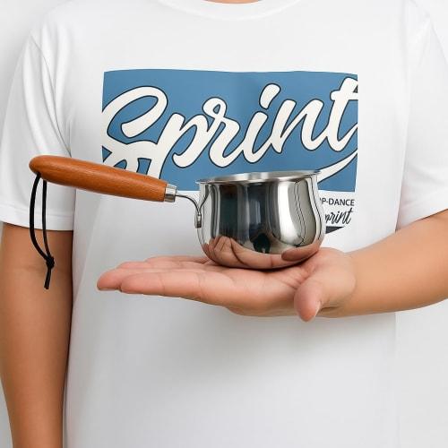 IMEEA Milk Pan, Saucepan, 18-10 Stainless Steel, Induction Compatible, 250ml, Graduated Milk Pan, Mini Saucepan, Wooden Handle