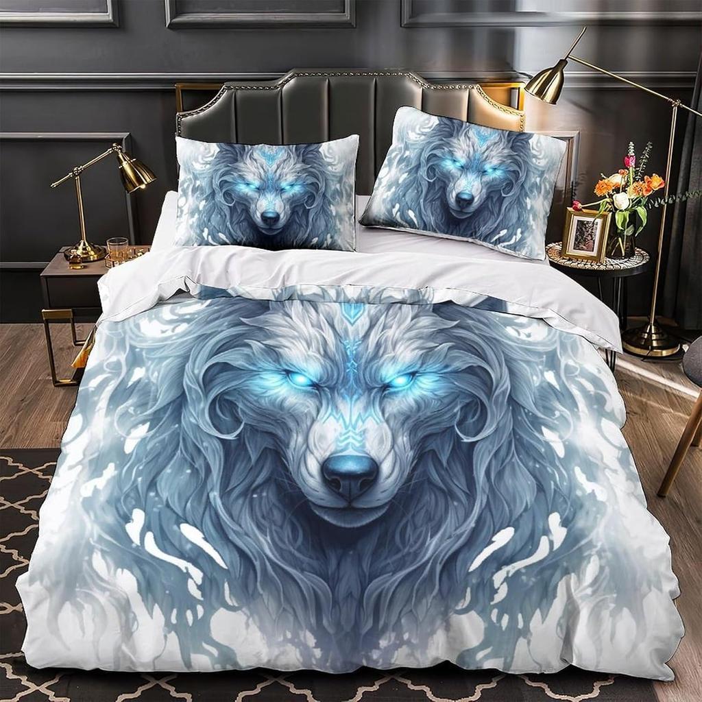 3D Printed Wolf Element Fashionable Down Duvet Cover, Ultra-fine Fiber Bedding Set, Children's and Adult Zipper Down Duvet Cover