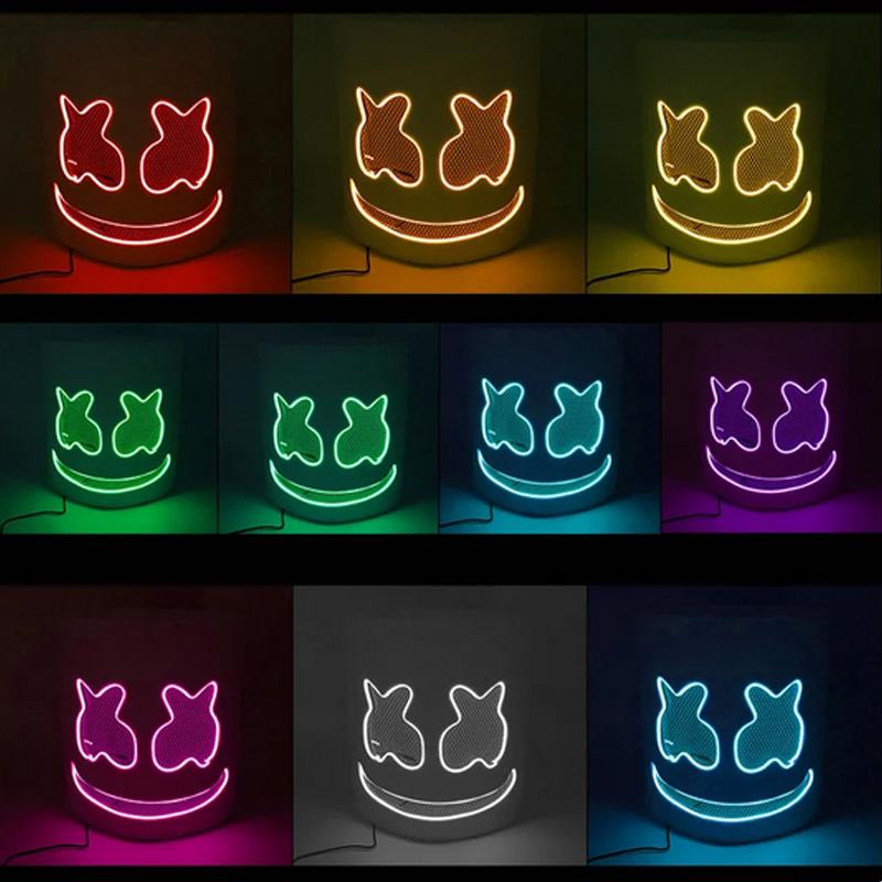 Máscara Marshmello DJ Brillante Hip Hop Baile Bar Discoteca Espectáculo Accesorios DIY LED Marshmallow Cos Máscara Diy Hombres DJ Disco Máscara Disfraz