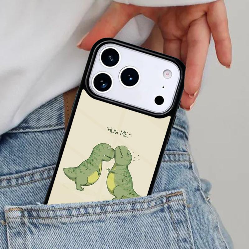 Dinosaur Couple Cat Pinch Face Phone Case for iPhone 16e 15 14 13 12 17 Pro Max Plus Air 17pro Cover Coque
