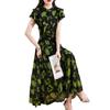 Printed Lotus Leaf Edge Dress Women's Summer New Fashion Temperament Elegant Waist and Thin Skirt