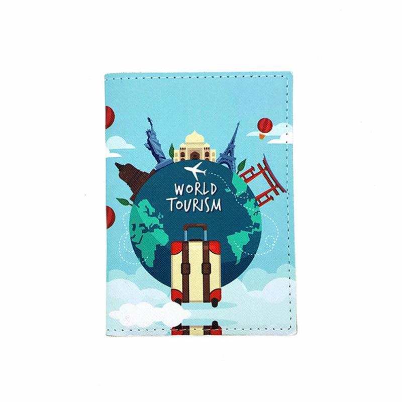 Travel Around The World Leather Passport Cover Men Women Travel Passport Wallet Fashion Printing ID Credit Card Passport Holder