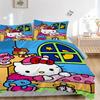 3pcs Goodnight Hello Kitty Bedding Set Includes Quilt Cover and Pillowcases, Suitable for All Seasons, Machine Washable Ideal Gift W026