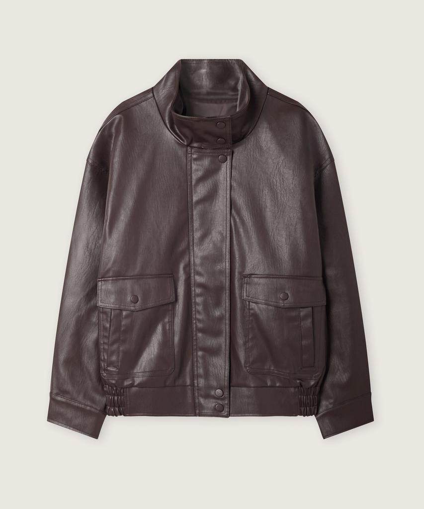 ROEM High-Neck Oversized Faux Leather Jacket Rmjkg49R11