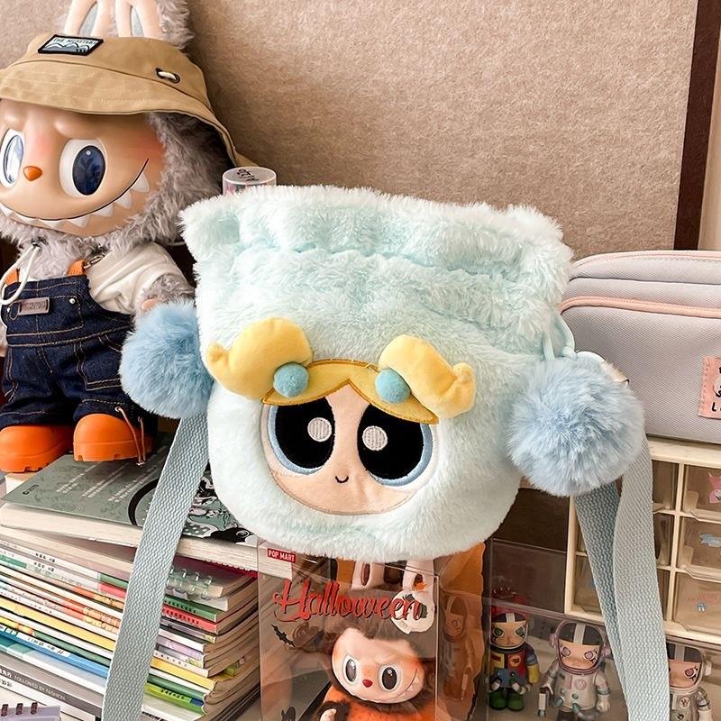 The Powerpuff Girls Bubbles Plush Drawstring Crossbody Bag For Daily Use