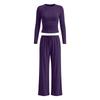 Womens Solid Color Casual Long Sleeve Top Pants Set Streetwear
