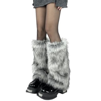 Leg Warmers Fur Subculture Mine Y2K Gal Leg Cover Sickly Loose Socks Fluffy Fur Gray Gray [Lamerry] Women's