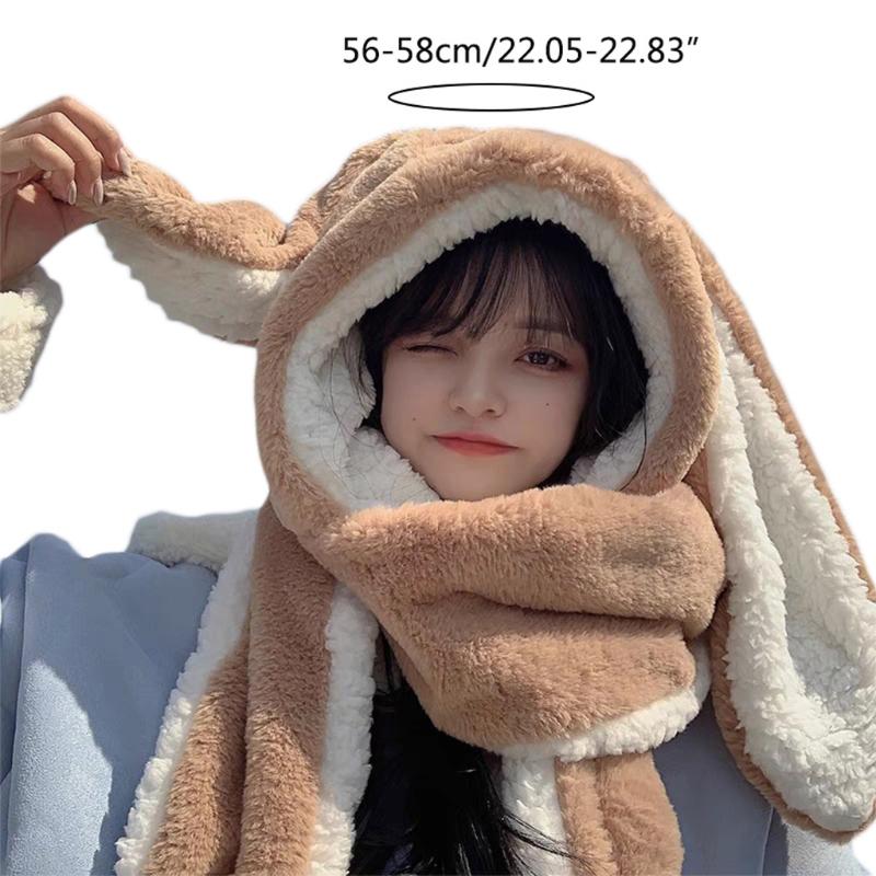3in1 Winter Hat Glove Scarf Set Warmer Soft Plush Cartoon Rabbit Hat for Student