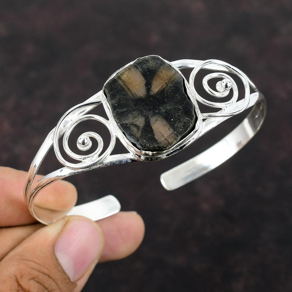 Chiastolite Cuff Bracelet Handmade Jewelry 925 Sterling Silver Bangle Adjustable Cuff Bracelet Real Gemstone Bangle Stylish Jewelry For Gift