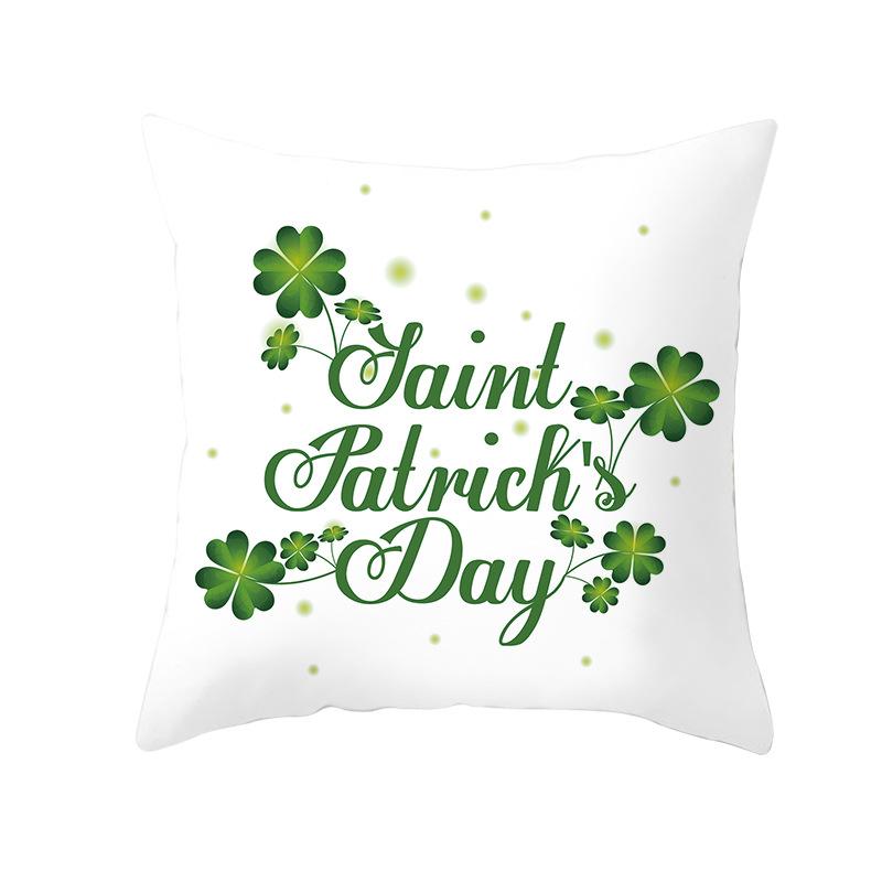 Home St. Patrick's Day Green Peach Velvet Cushion Cover National Day Four-Leaf Clover Cushion Cover