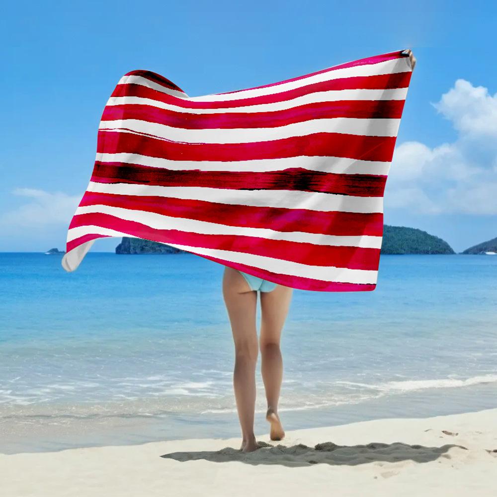 Sunscreen Striped Beach Towel Microfiber Printing Camping Beach Towel Swimming Quick Drying Bath Towel Water Absorption